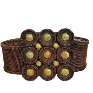 Sarah Cavender Metalworks Copper Mesh Artisan Belt w/ Real Stone Buckle Size 38